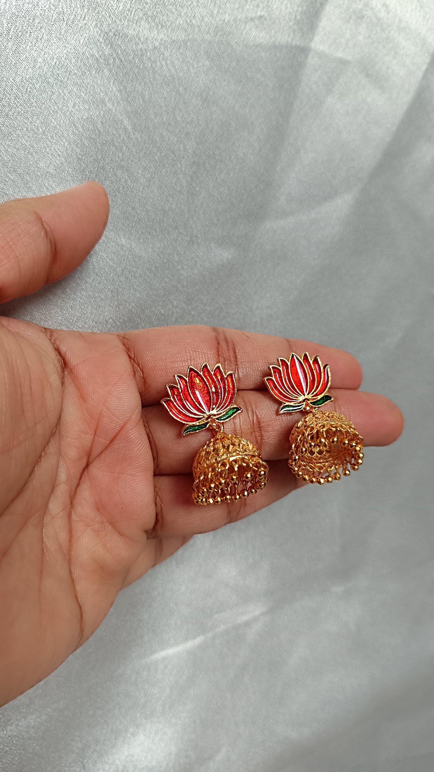 Enamel 2 in 1 Lotus Jhumka EAR1001