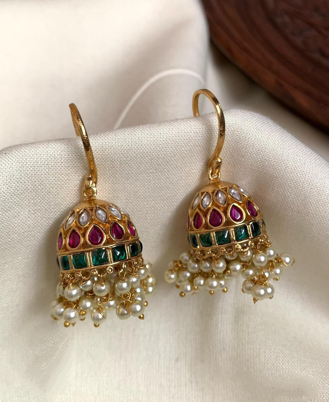 Traditional Kundan Hook Jhumka Earrings with Pearl drops EAR1002