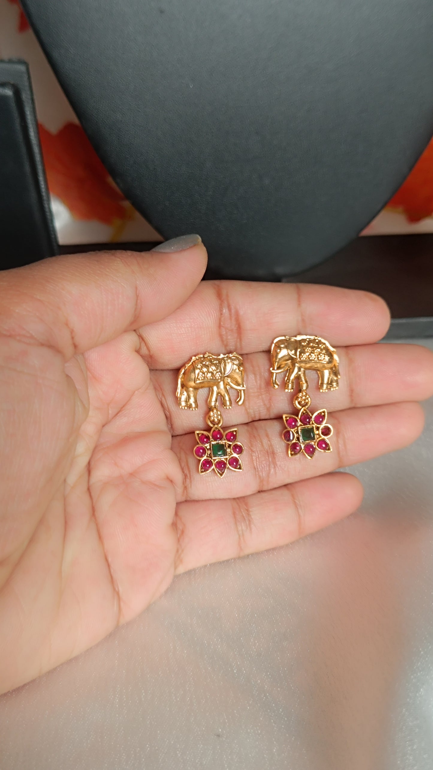 Antique Matte Floral Elephant Necklace Set NEC1012