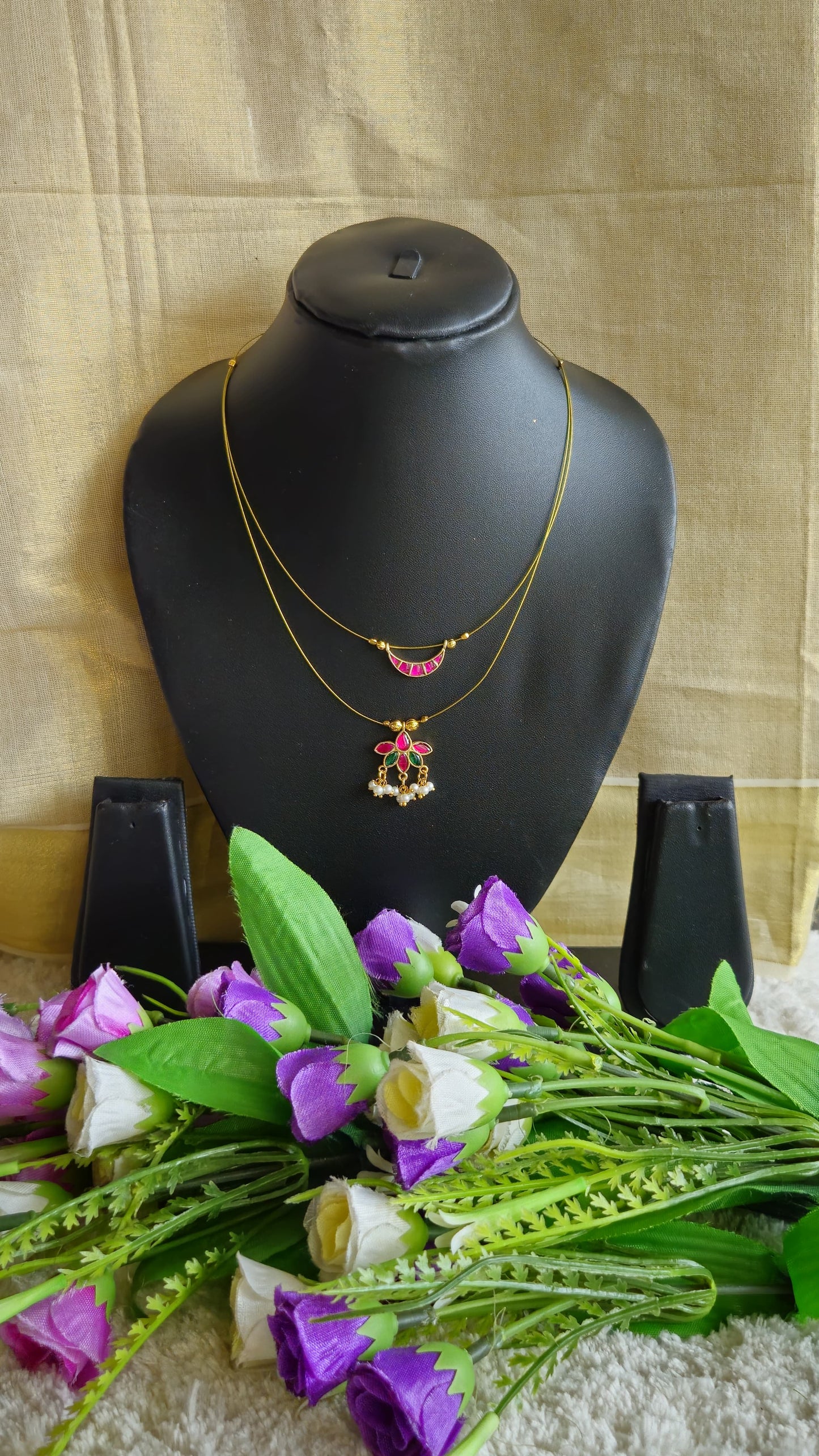 Jadua Kundan Pendant Double Layer Invisible Necklace IN1003