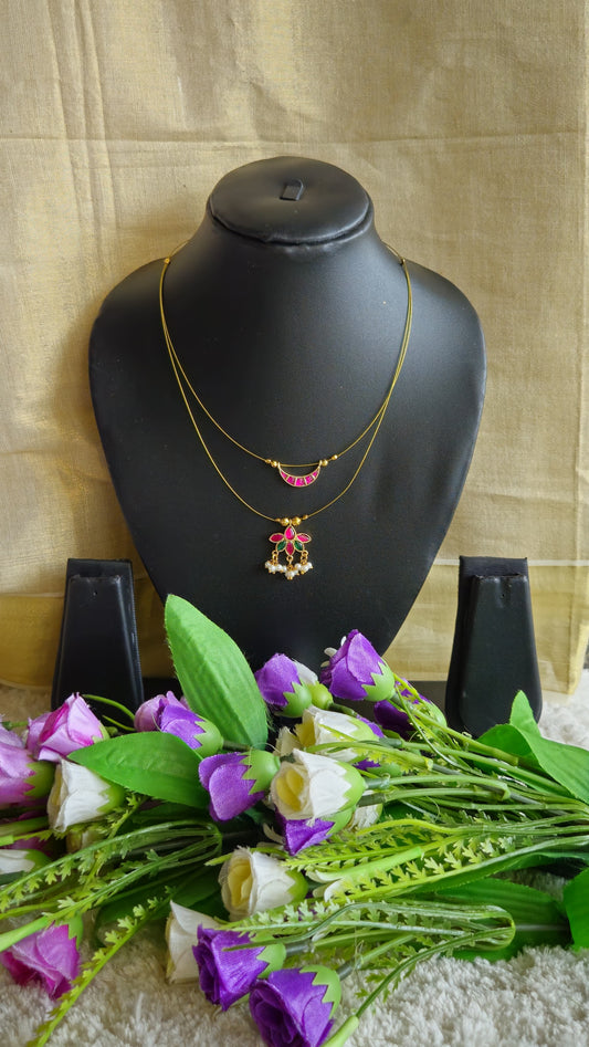 Jadua Kundan Pendant Double Layer Invisible Necklace IN1003