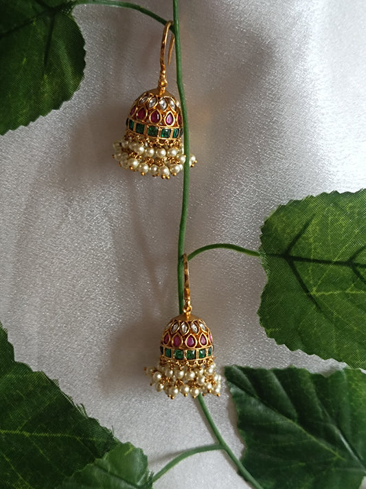 Traditional Kundan Hook Jhumka Earrings with Pearl drops EAR1002