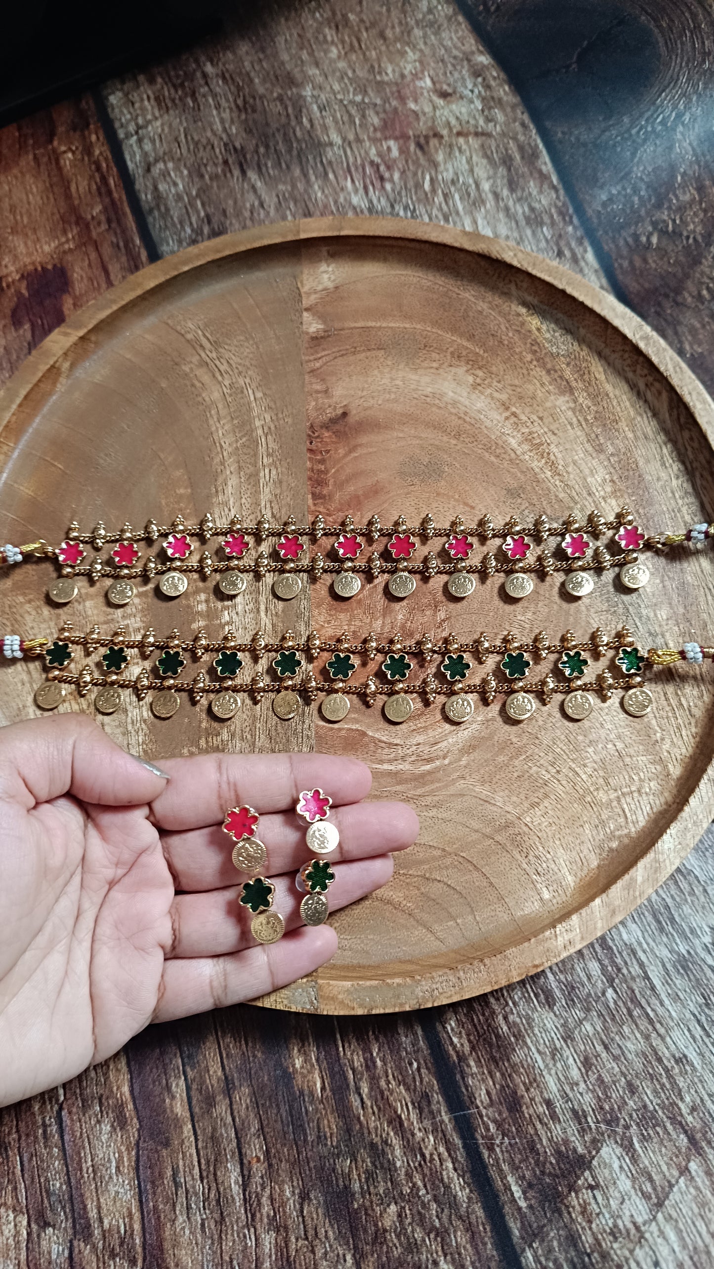 Lekshmi Coin Floral Necklace with Earrings NEC1009