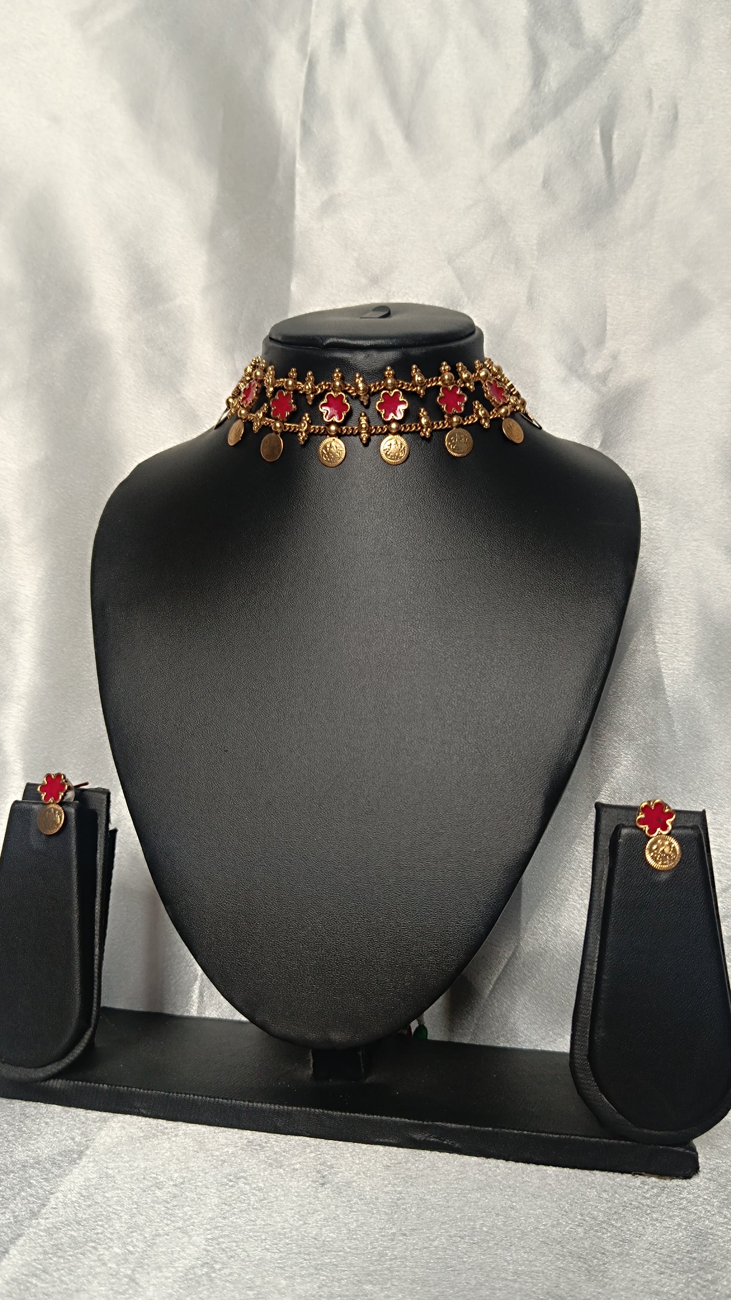 Lekshmi Coin Floral Necklace with Earrings NEC1009