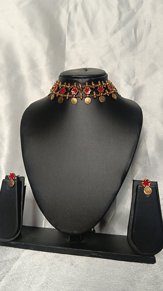 Lekshmi Coin Floral Necklace with Earrings NEC1009